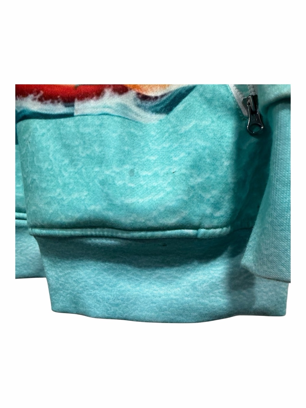 Surfing Cat All Over Print Hoodie Teal Zip Pockets Stain Size XXL - Picture 3 of 4